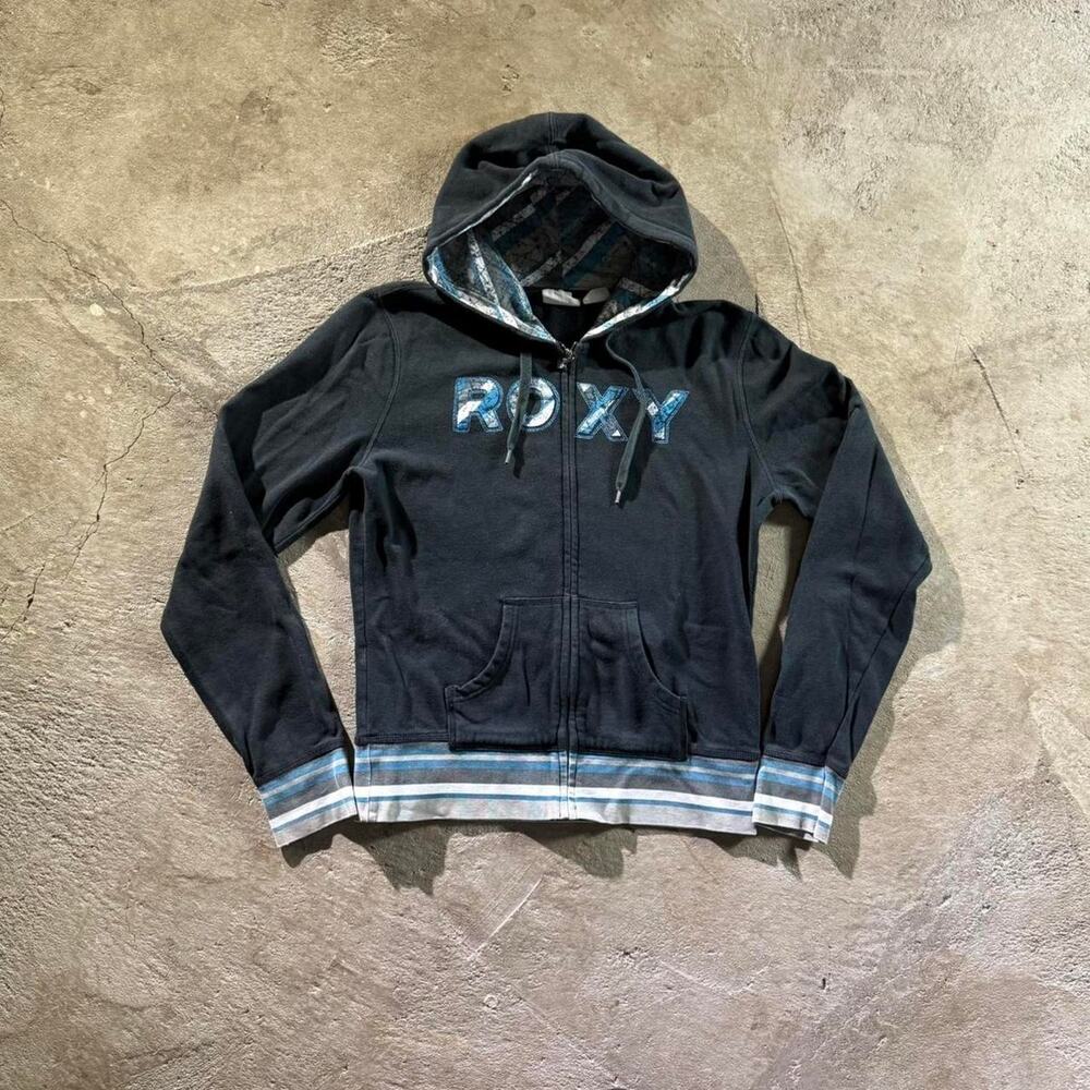 Roxy Black Hoodie with Blue Accents